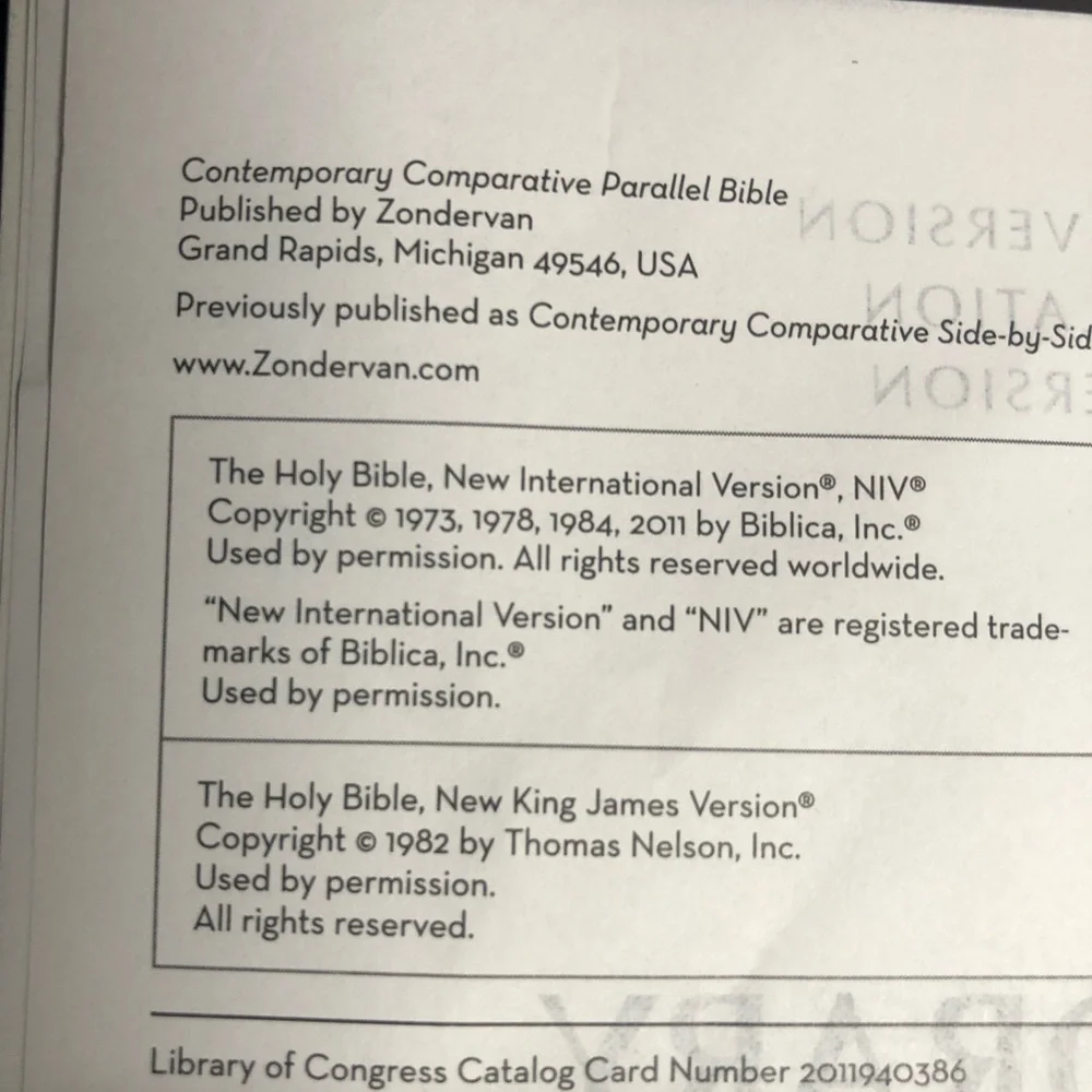 Contemporary Comparative Parallel Bible published by Zondervan